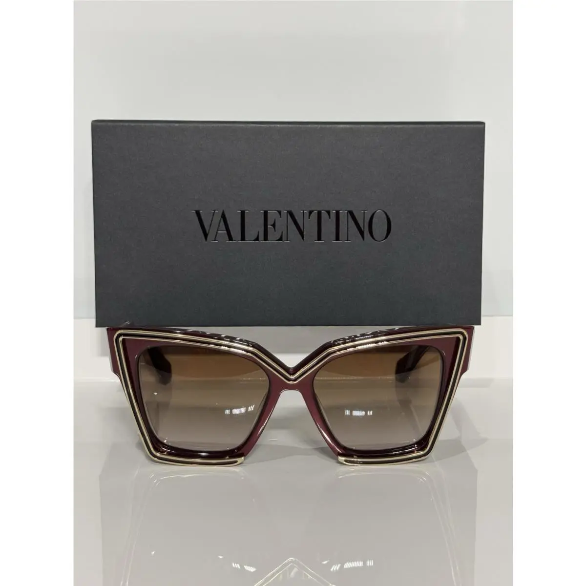 Valentino V-grace VLS-126B-54 Bdx Gold Red Wine Acetate Chunky Cateye Sunglasses
