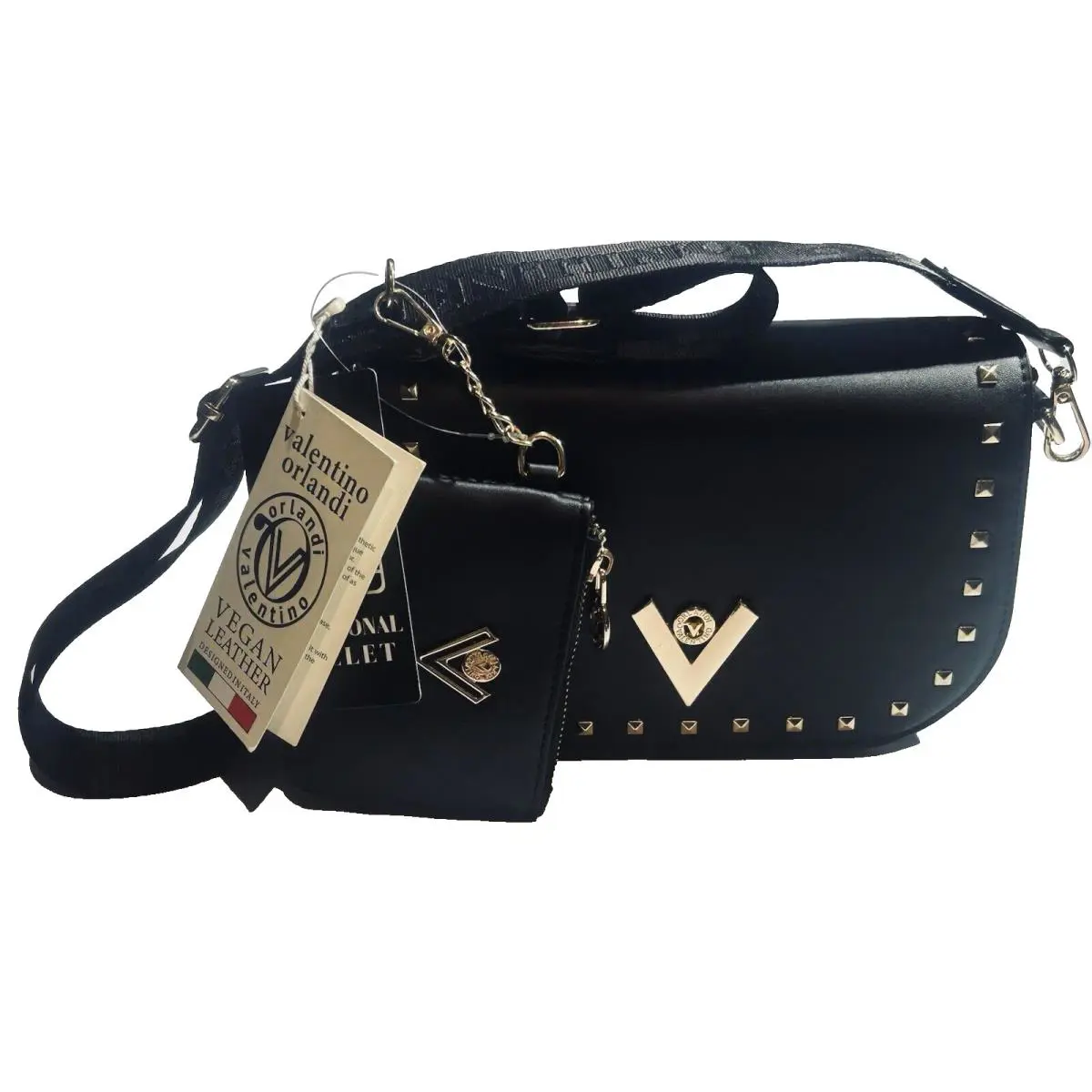 Valentino Orlandi Black Vegan Leather Bag W/ Wallet