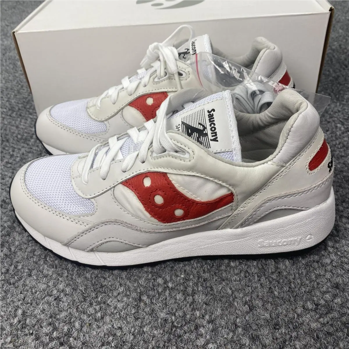 Saucony Shadow 6000 Shoes Mens Size 8 White Red Leather Mesh Running S70668-2