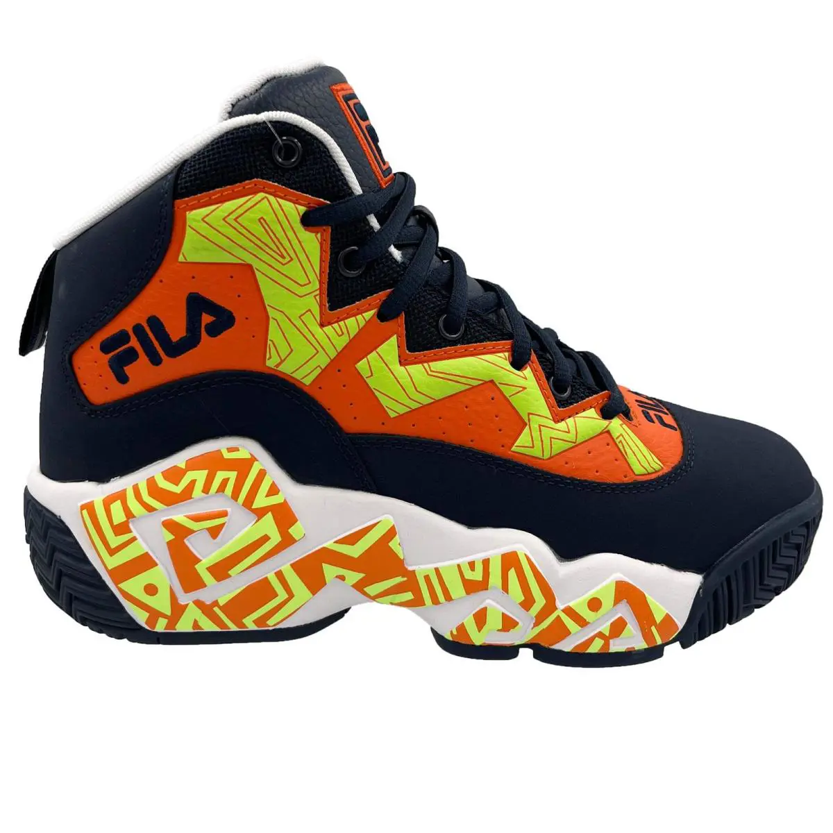 Fila Men`s 1BM01749-423 MB Jamal Mashburn Navy Orange Yellow Retro Basketball Sh - Navy, Orange, Yellow