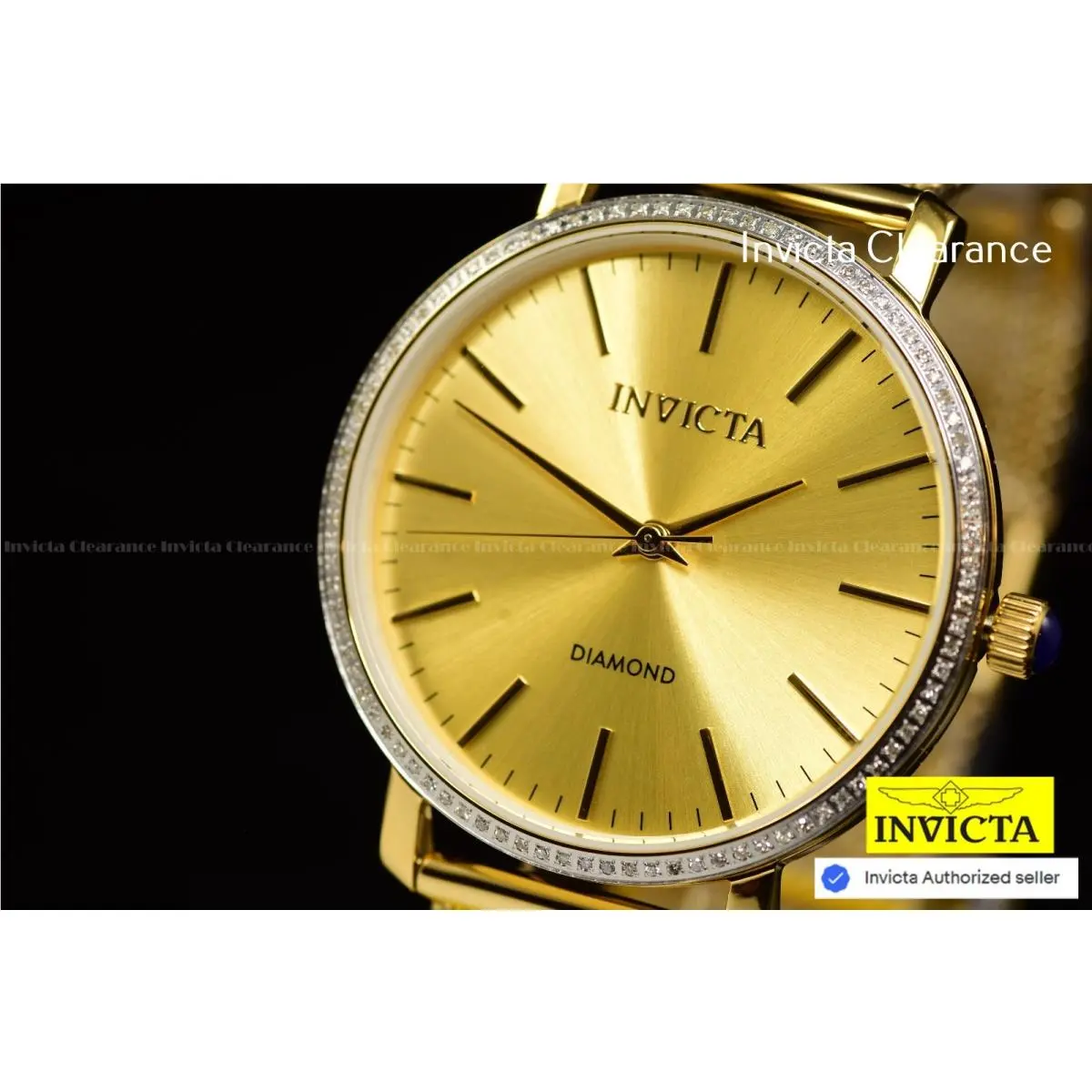 Elite Diamond 0.32 Carat Diamond 38mm Unisex Gold Tone Mesh Ladies Watch by Invicta
