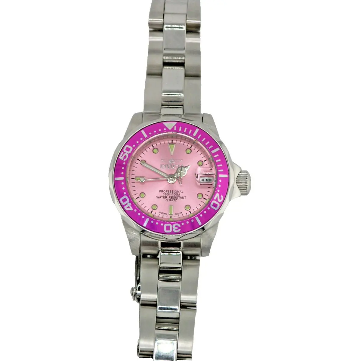 Invicta 14098 Pro Diver Ladies Pink Dial Watch Quartz Steel 24.5MM 100M