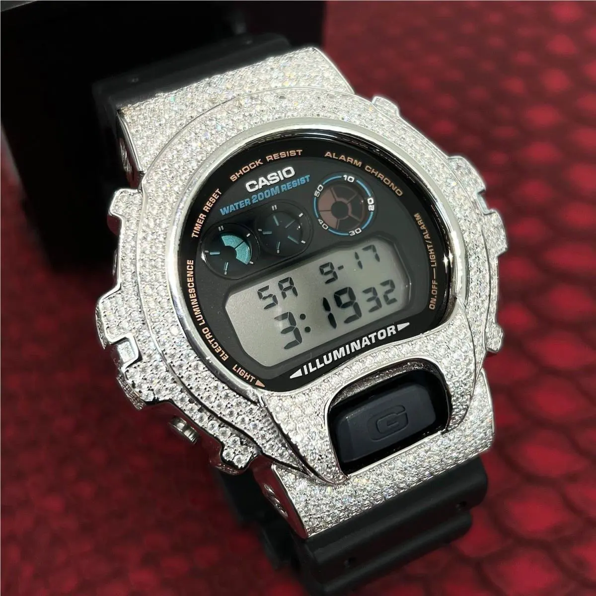 Casio 4.25 Carat Moissanite Iced Out Sterling Silver G Shock Watch DW6900-1V