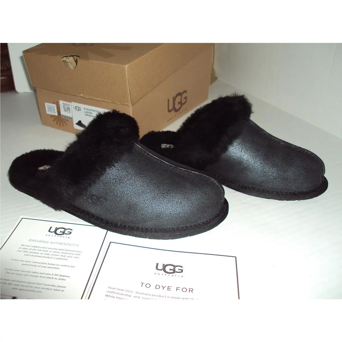 Ugg Australia Scuffette ll Woman`s Sheepskin Lined Slippers Luster Black Size 6