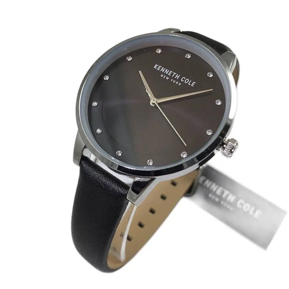 Kenneth Cole 5004401 Quartz Classic Black Dial Leather Strap Womens Watch - Dial: Black, Band: Black, Bezel: Silver