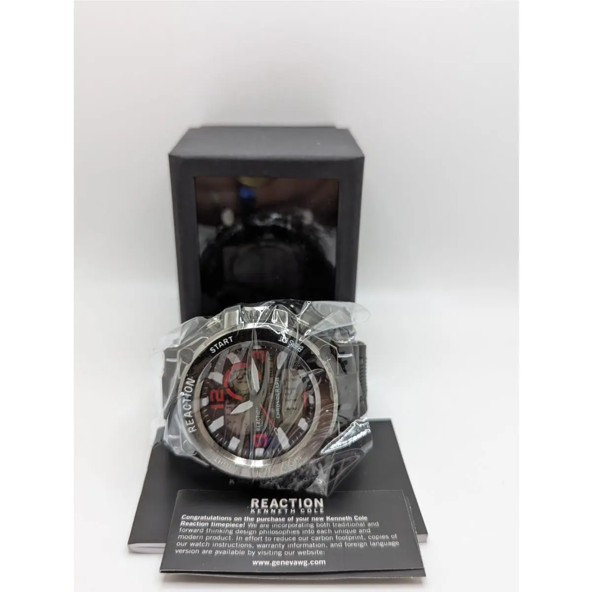 Kenneth Cole Reaction Mens Black Analog Digital Round Watch Wristwatch