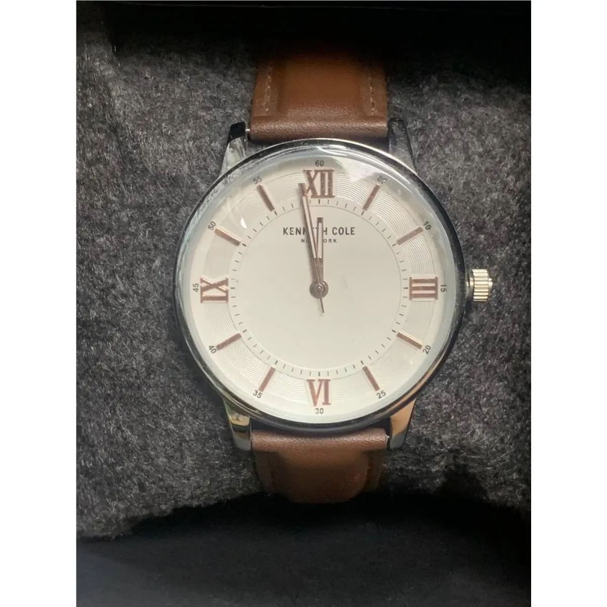 Kenneth Cole White Dial Analog Watch - Brown Leather Band KCWGA2184404