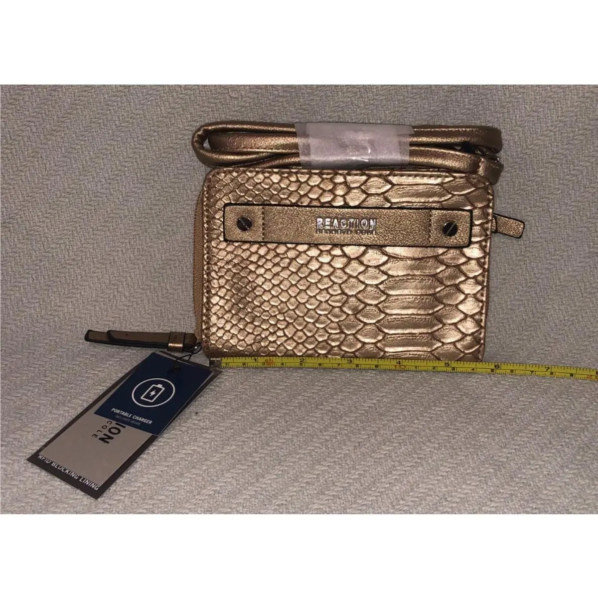Kenneth Cole Reaction Antique Gold Wallet on String with Rfid Battery Charger