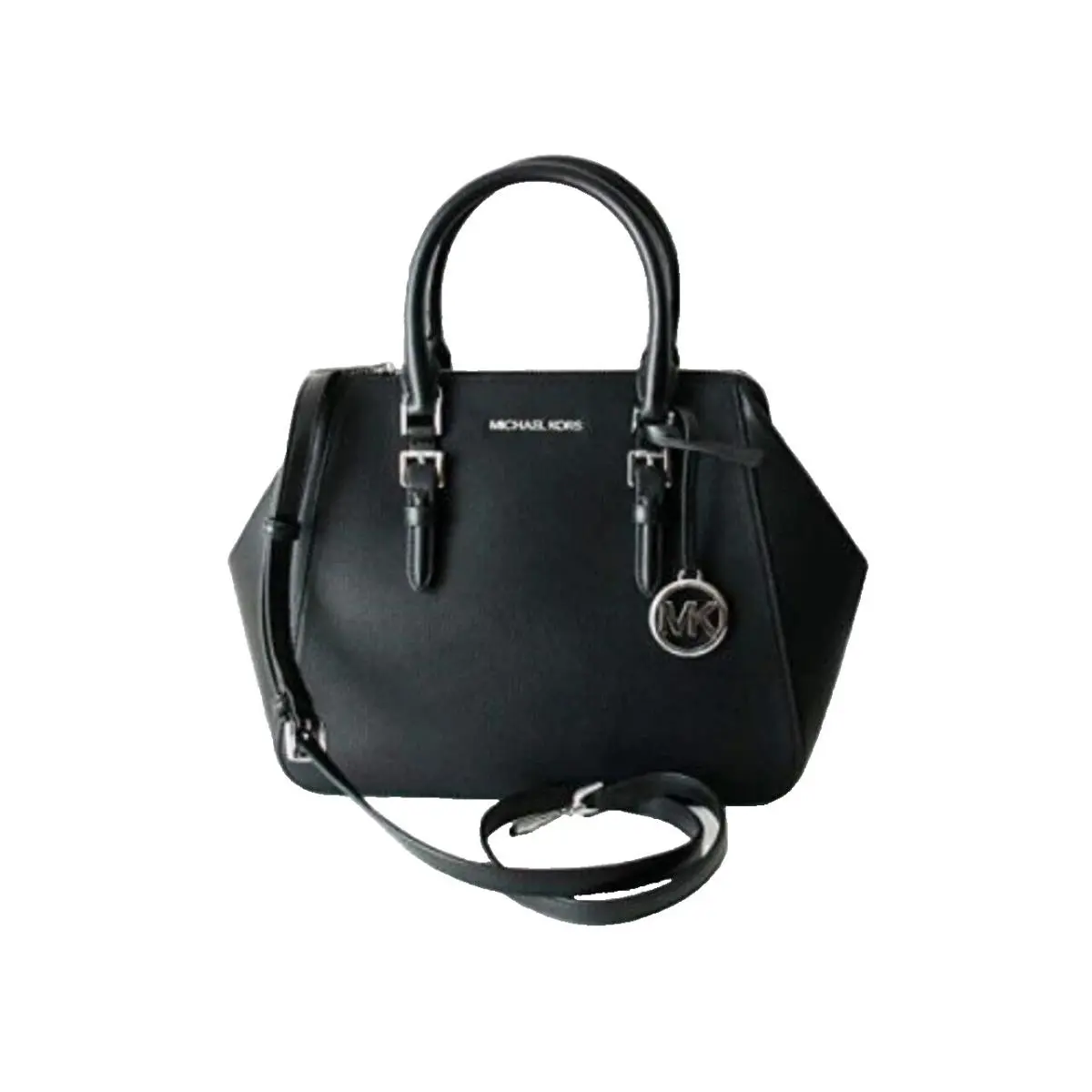 Michael Kors Bag Charlotte Large Satchel Leather Black - Exterior: Black