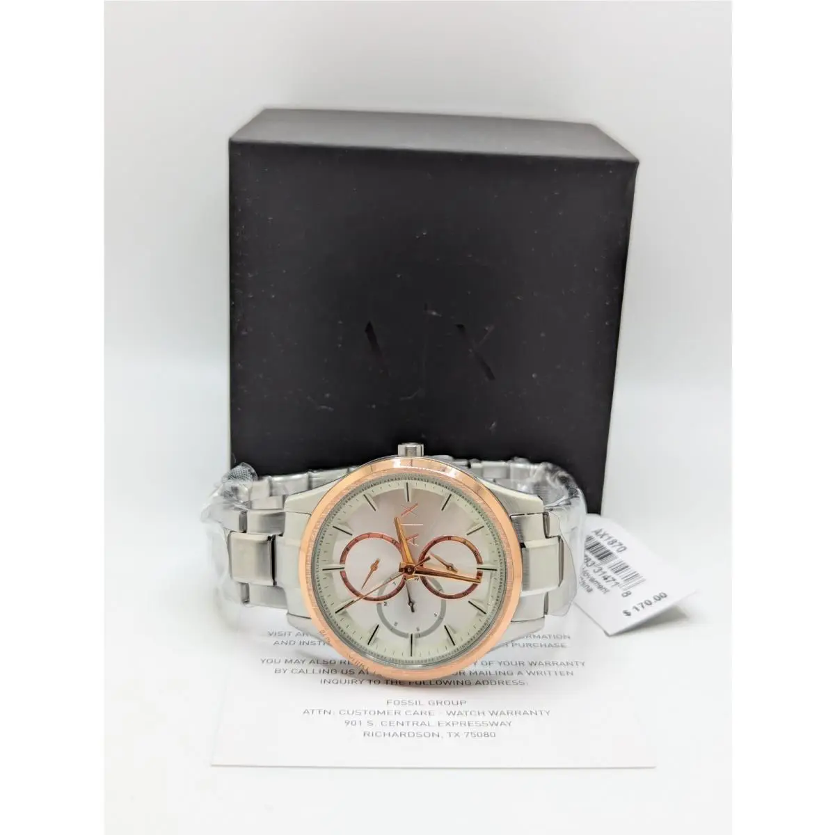 Armani Exchange Dante AX1870 Mens Silver Band Gold Case Chronograph Wristwatch