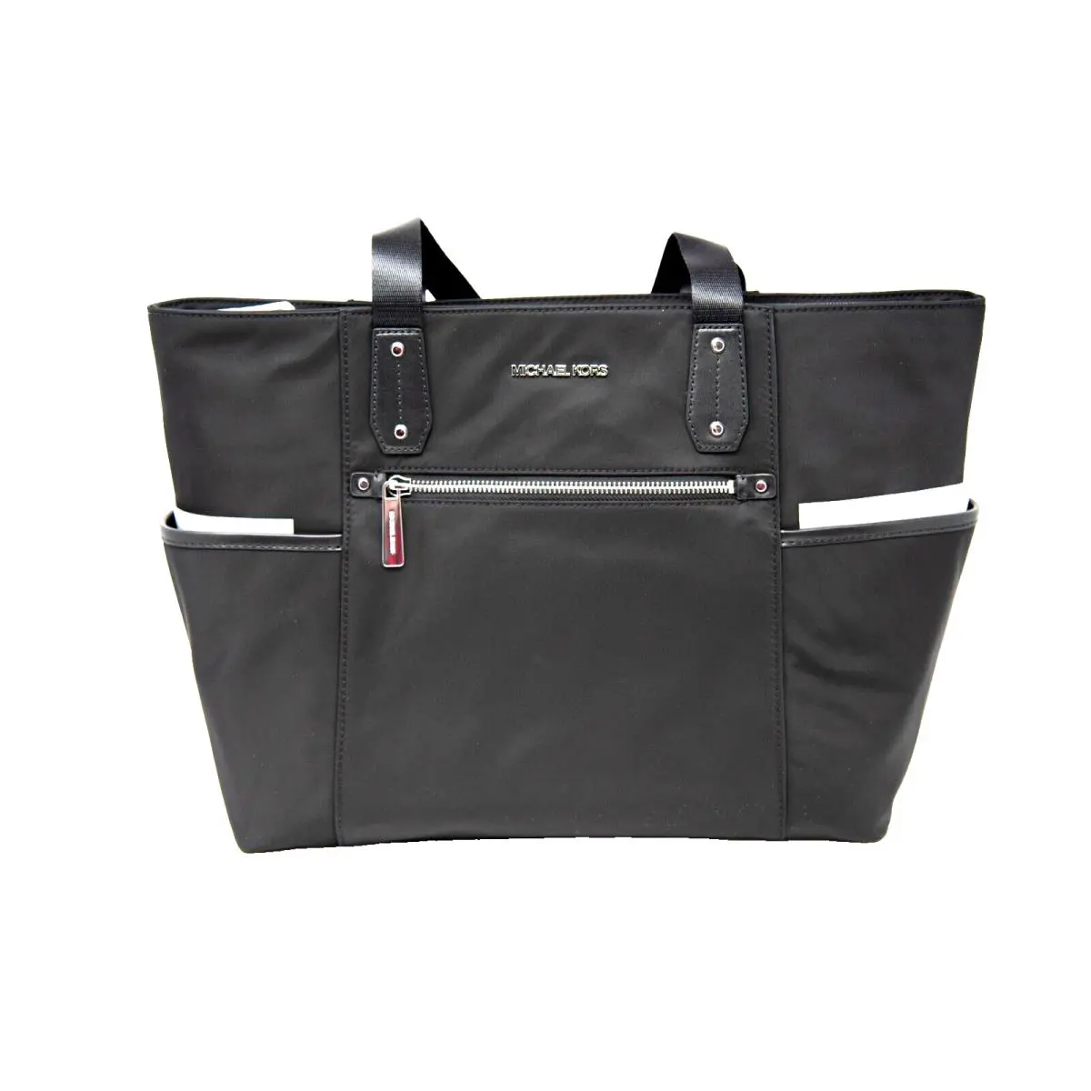 Michael Kors Poly Large Nylon Tote Bag in Black Silver Accents