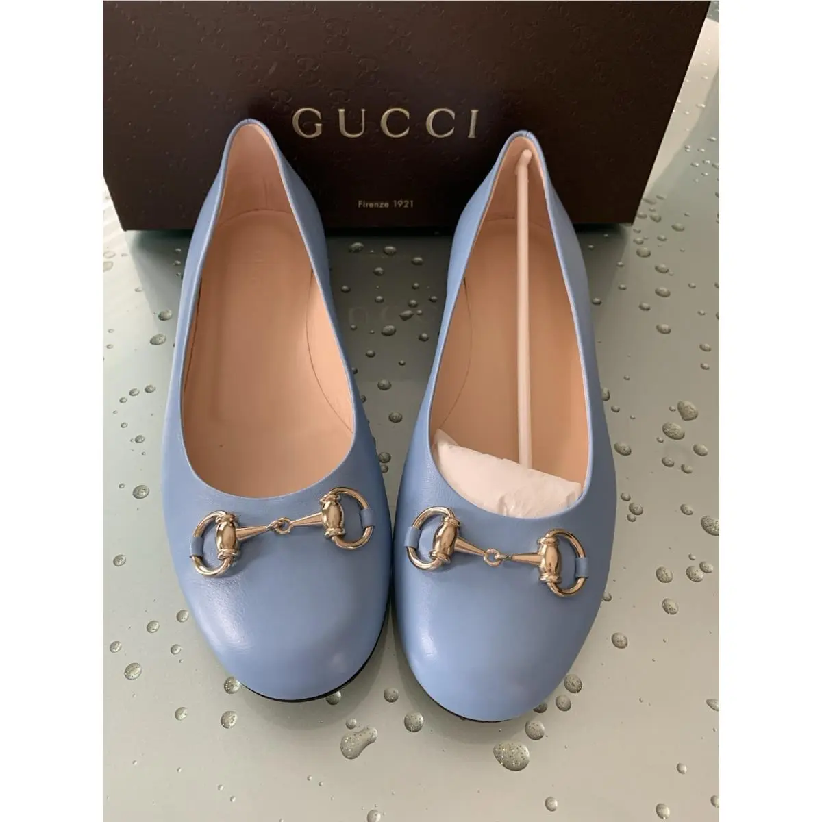 Gucci Blue Leather Flats Round Toe Shoes EU39.5