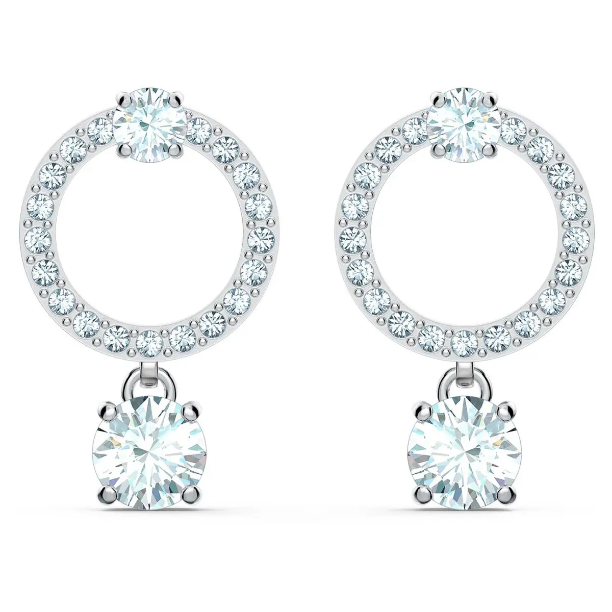 Attract Circle Pierced Earrings - White - Rhodium Plated by Swarovski
