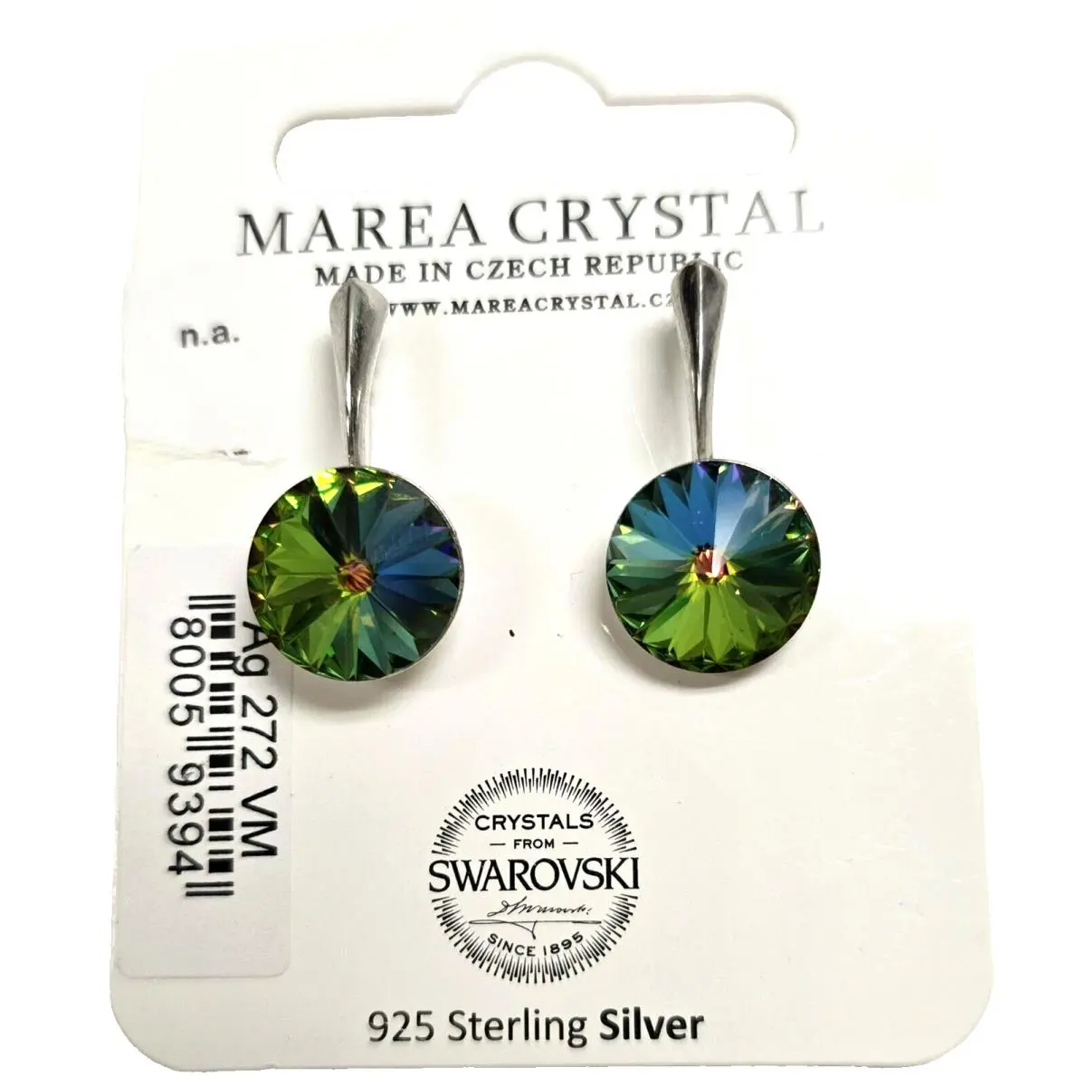 Marea Sterling Silver Round Blue Green Red Prism Swarovski Crystal Drop Earrings