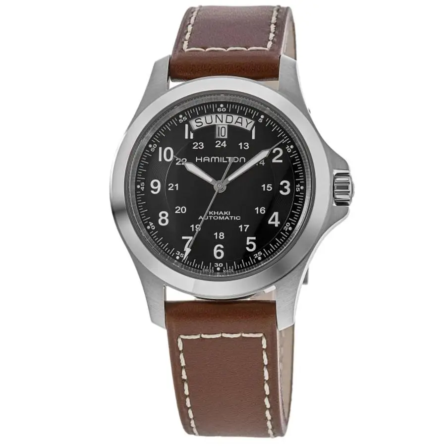 Khaki Field King Auto Black Dial Leather Men`s Watch H64455533 by Hamilton