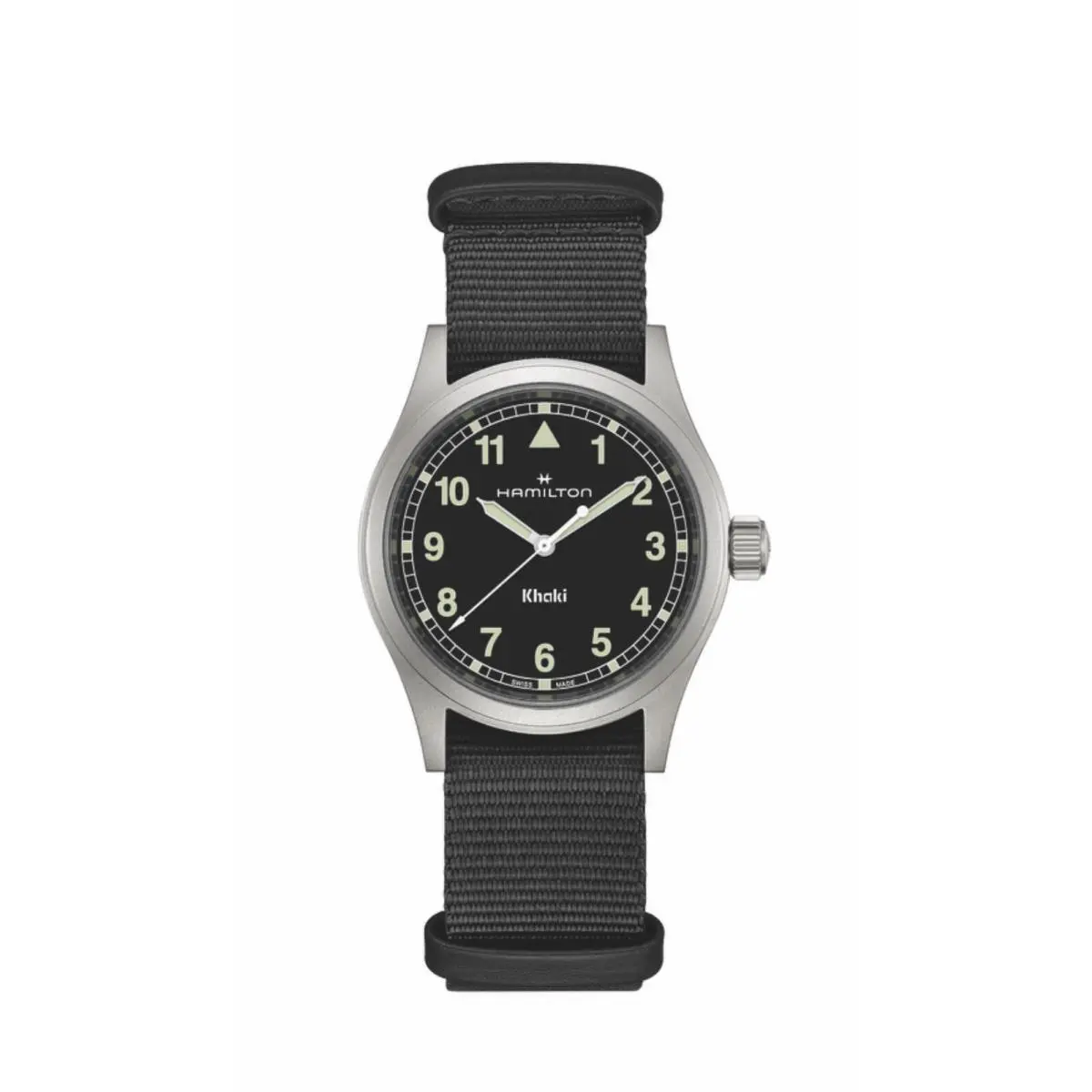 Hamilton H69401430 Khaki Field 38 mm Steel Black Dial Nylon Quartz Men`s Watch - Dial: Black, Band: Black, Bezel: Silver