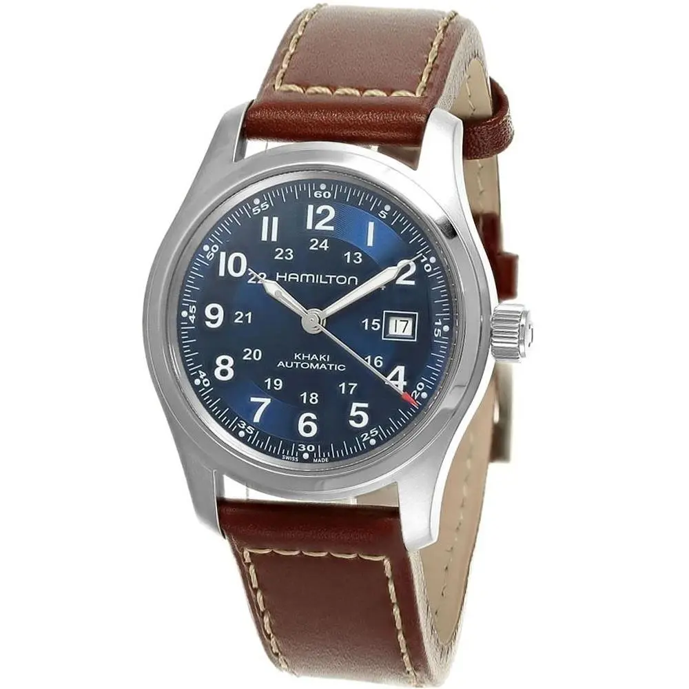 Hamilton Khaki Field Automatic 42mm Blue Dial Brown Leather Mens Watch H70605540