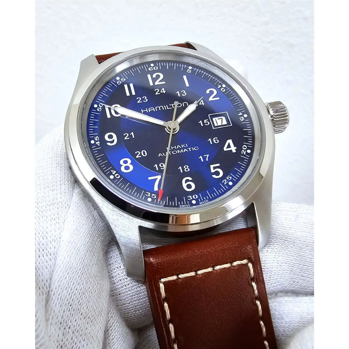 Hamilton Khaki Field Automatic 42mm Blue Dial Leather Men`s Watch H70605540