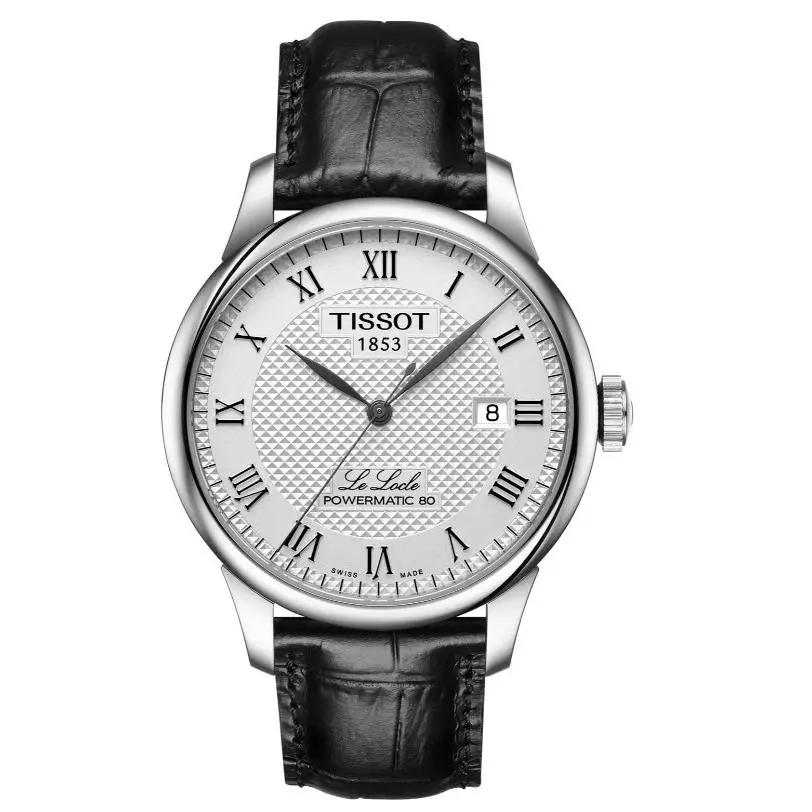 Tissot Le Locle Powermatic 80 Classic Traditional Men`s Watch T0064071603300 - Dial: Silver, Band: Black, Bezel: Silver