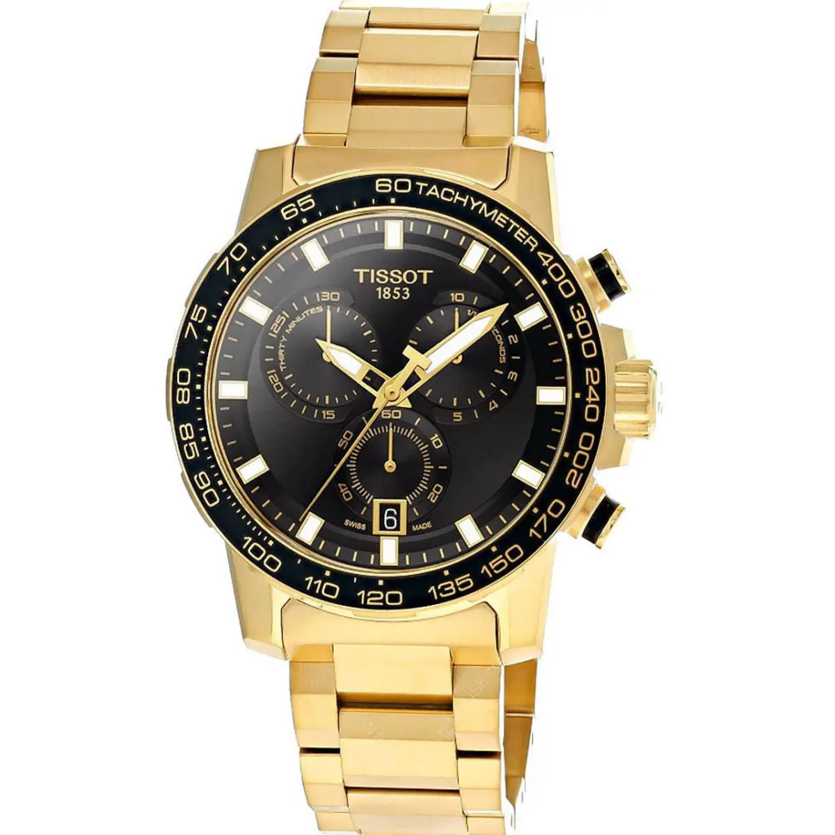 Tissot Supersport Chrono 45.5MM Yellow Gold Pvd Men`s Watch T125.617.33.051.01 - Dial: Black, Band: Yellow Gold 1N14, Bezel: Black