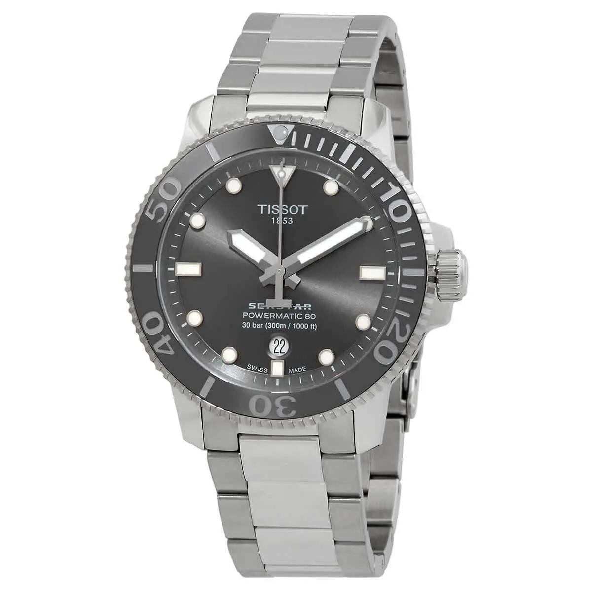 Tissot Seastar Automatic Grey Dial Men`s Watch T120.407.11.081.01 - Dial: Gray, Band: Silver, Bezel: Gray
