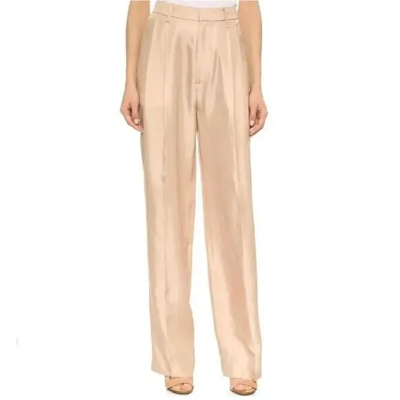 Rag Bone Sally Silk Pleated Wide-leg Pants in Rugby Tan Size 4