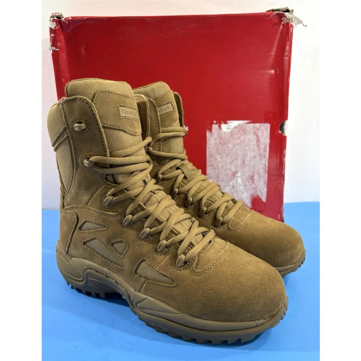 9 M Mens Reebok Rapid Response RB Comp Toe Side Zip Boots Coyote RB8850