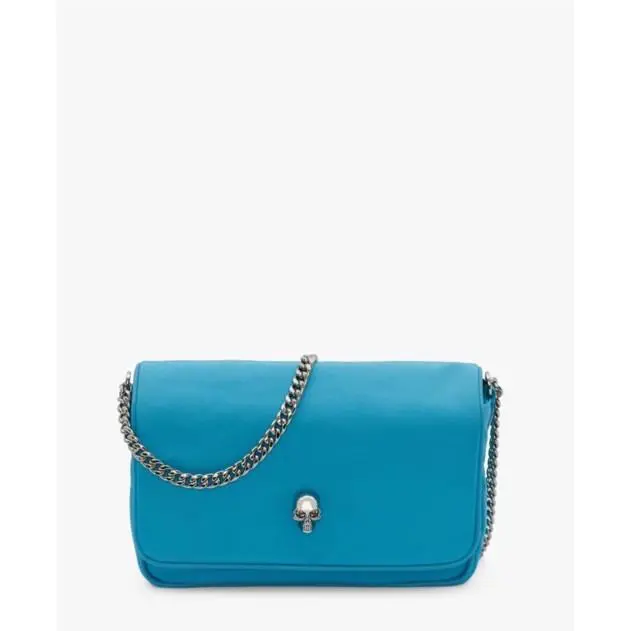 Alexander Mcqueen Small Skull Bag In Cerulean Nylon Silver Chrome Hardware