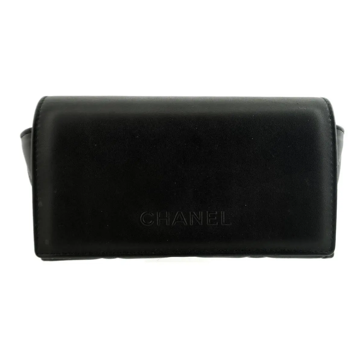 Chanel Black Cambon Quilted Magnetic Leather Sunglasses Case Italy