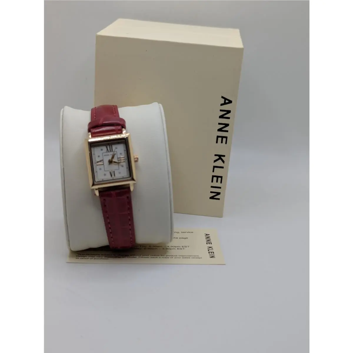 AK/5002GPRD Womens Gold Case Red Band Square Analog Wristwatch by Anne Klein