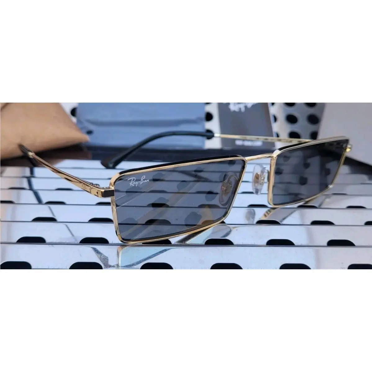 Ray Ban Emy RB3741 Sunglasses Light Gold w/59mm Dark Grey Flash Silver