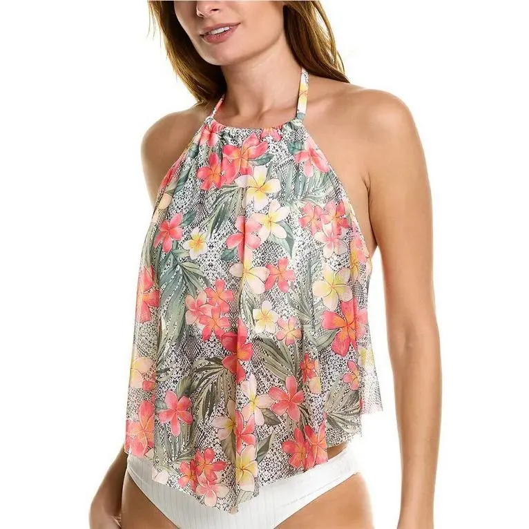Coco  Women`s Aura Mesh Ruffle Bra Sized Cropped Tankini Top Multicolor 34C by Reef