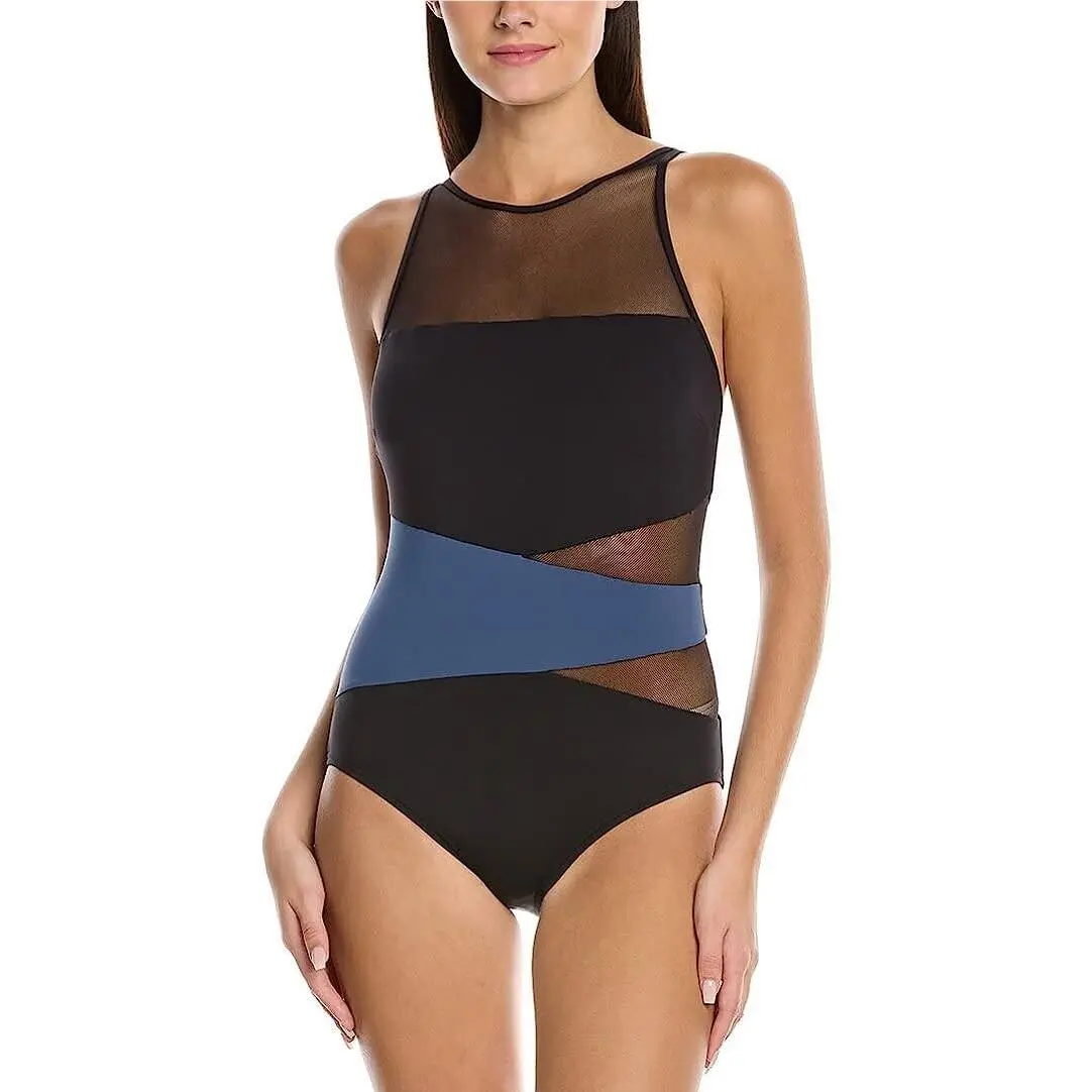 Coco Reef Women`s Keepsake Color-block Mesh One-piece Black/blue 14/38C