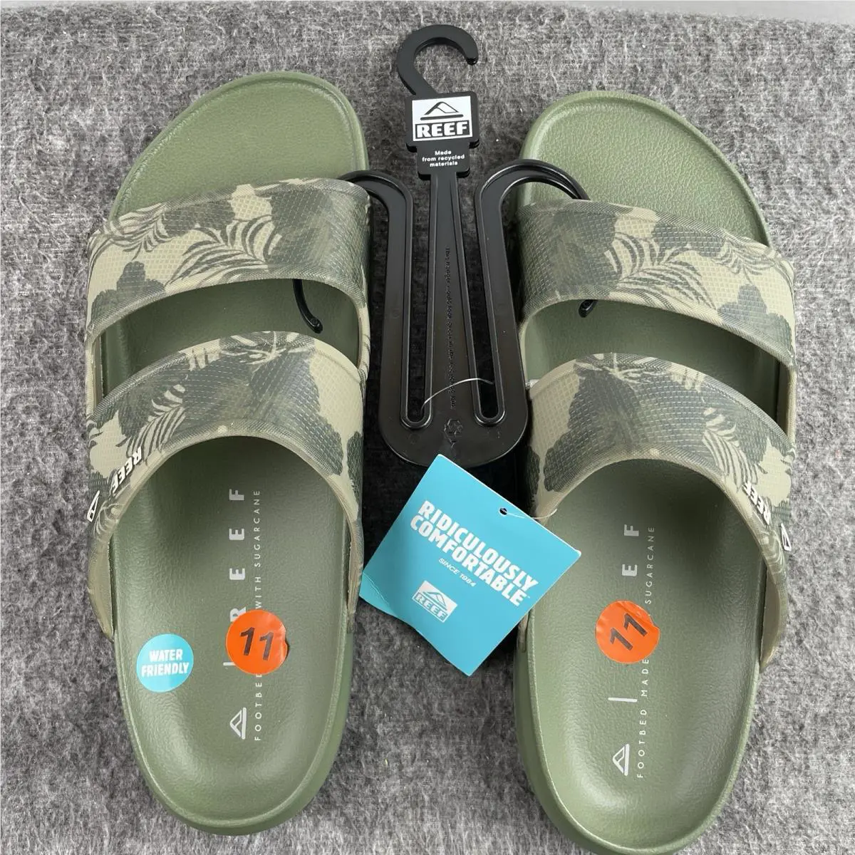Reef Men`s Oasis Double Up Slide Sandal Size 11 CJ6253 Green Sage Floral