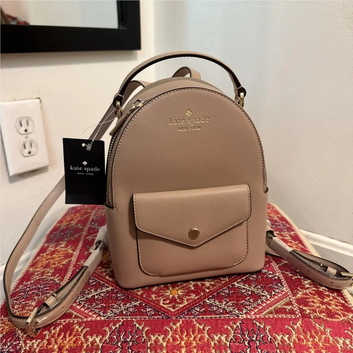 Kate Spade New York Schuyler Warm Beige Saffiano Leather Mini Backpack E1