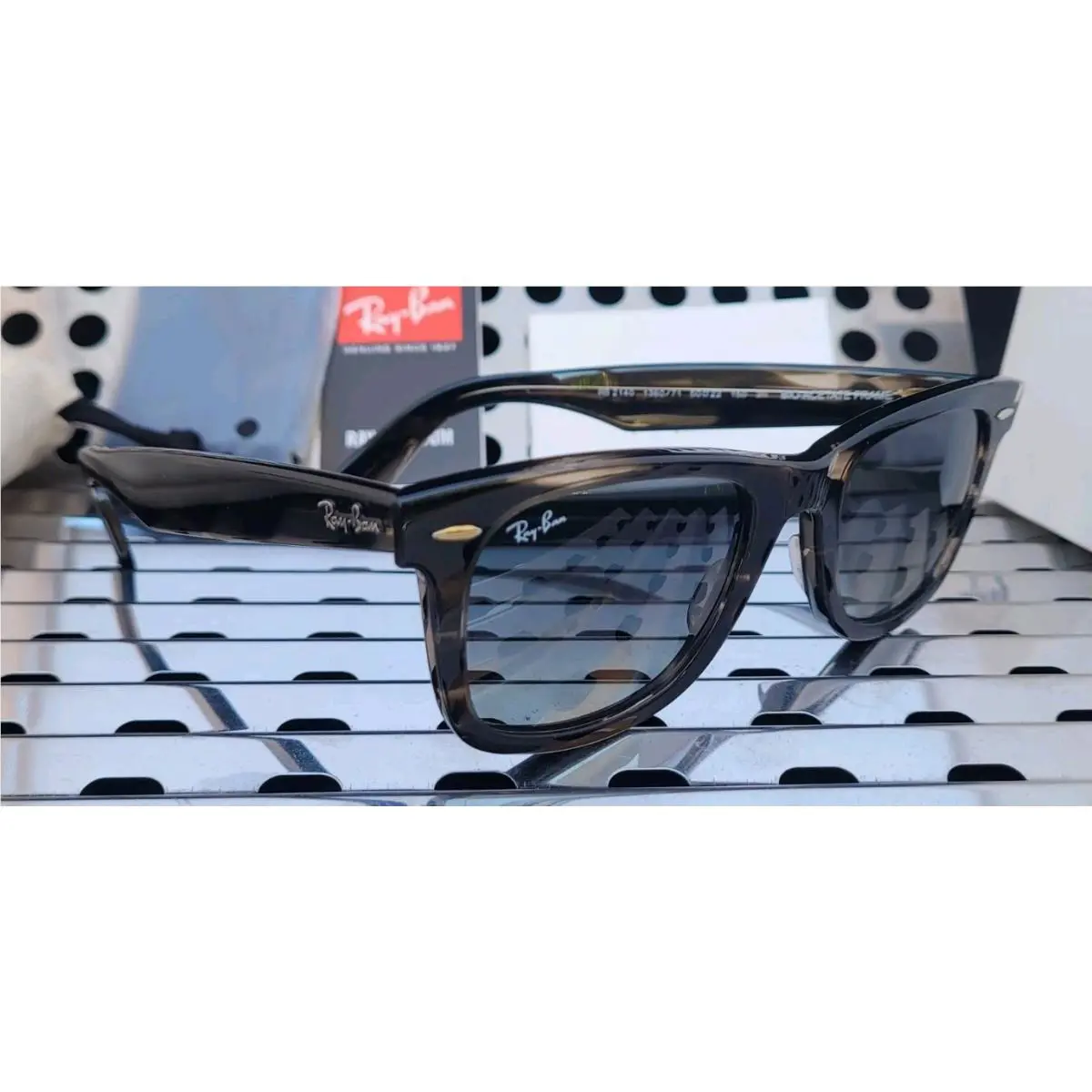 Ray Ban Bio-based RB2140 Wayfarer Sunglasses Striped Gray w/ Gray Gradient