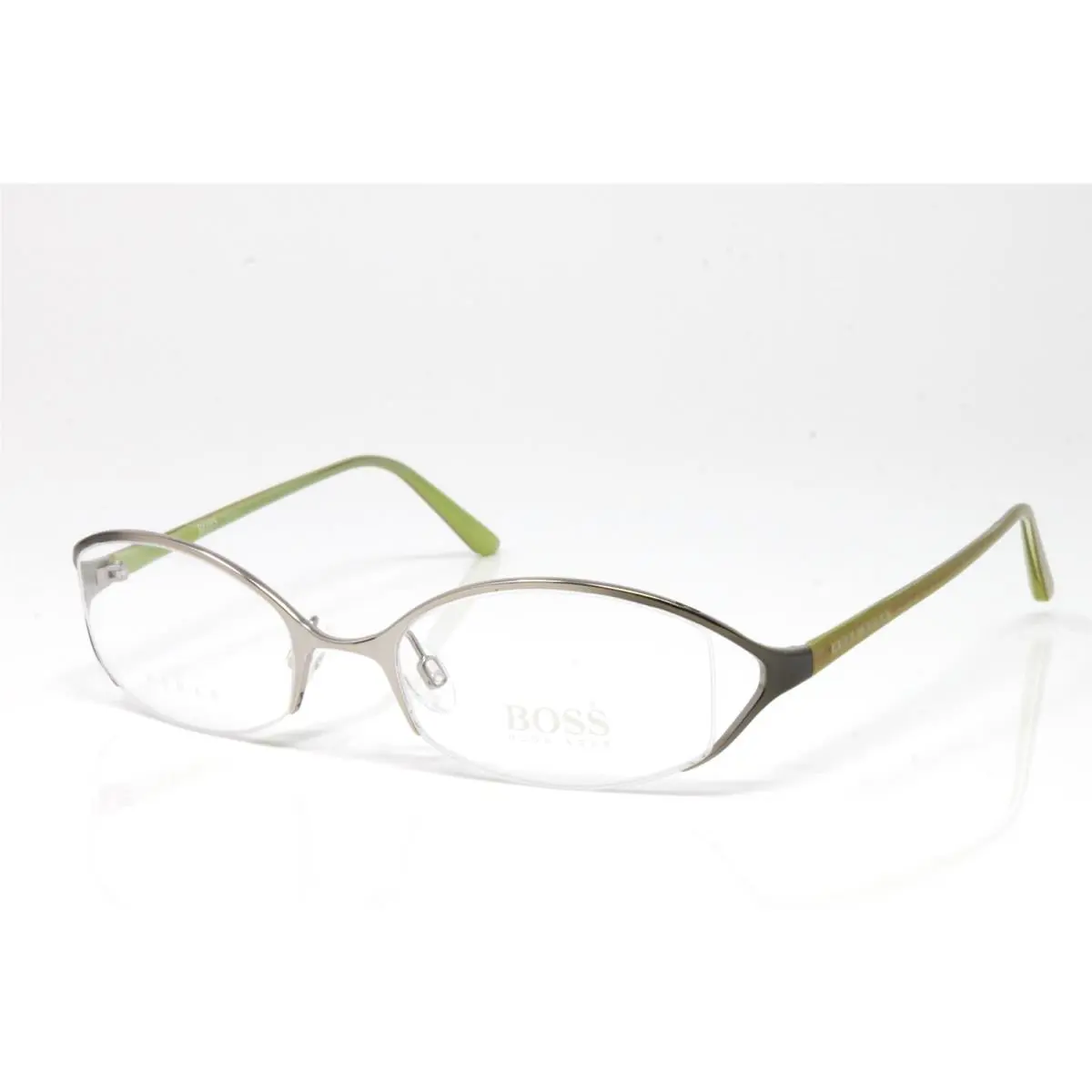 Vintage Hugo Boss Women`s Eyeglasses HB11535-OL-50mm Silver Olive Half Rim Metal