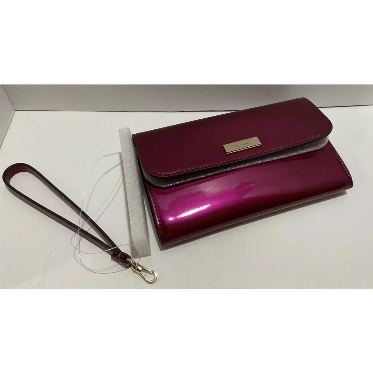 Kate Spade Kenzie Wristlet Dark Raspberry Snap Closure Patent Leather