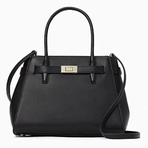 Kate Spade Lucia Medium Satchel Handbag Pebble Leather Black