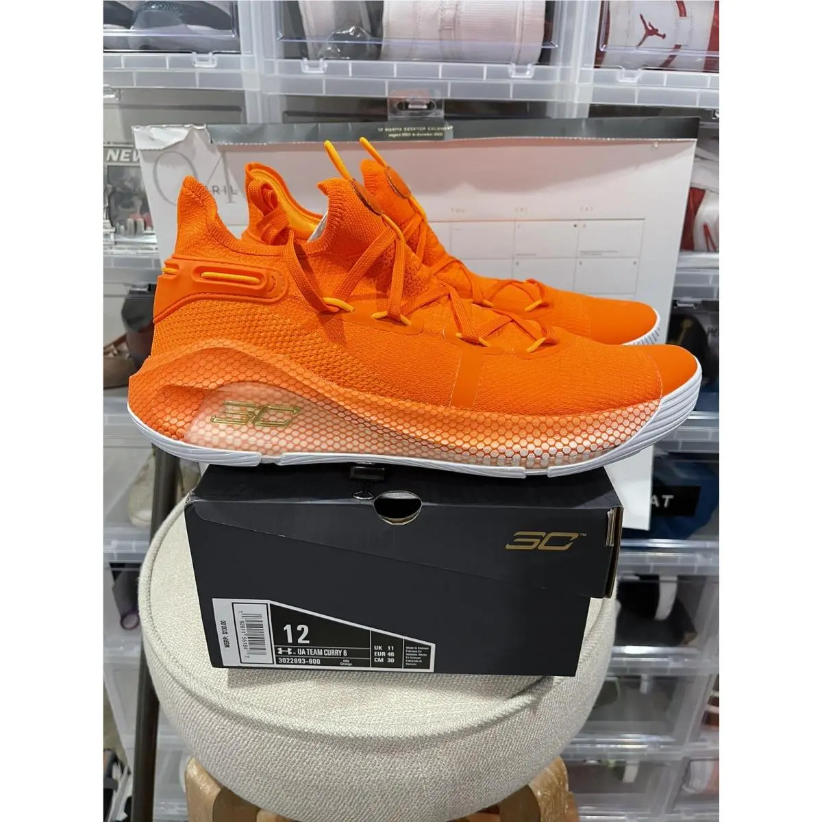 Under Armour Curry 6 Team “orange Burst” Men’s Size 12 White Orange 3022893-800