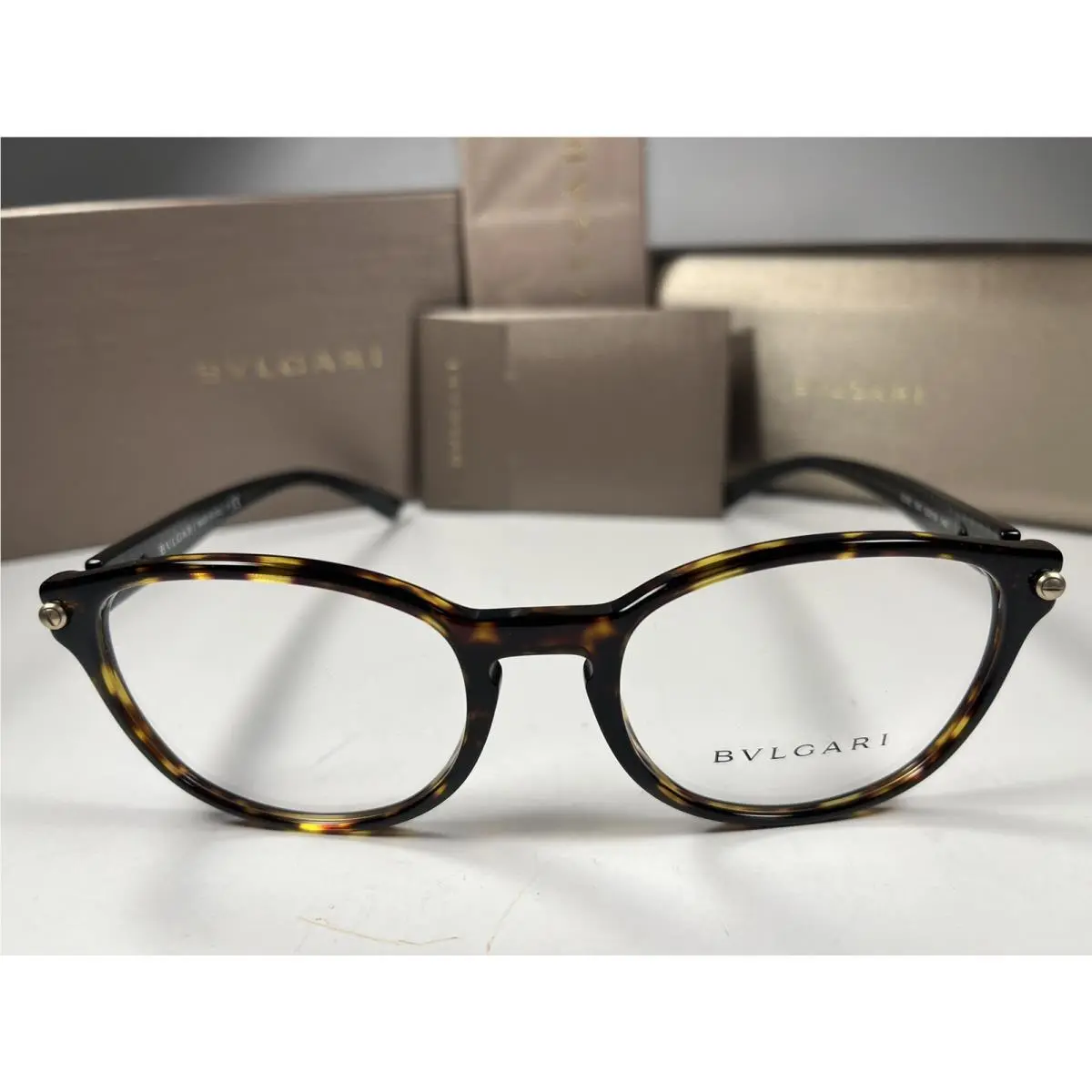 Bvlgari 3042 Eyeglasses 504 Havana Black Grey Check Frames 53/19/140 Case
