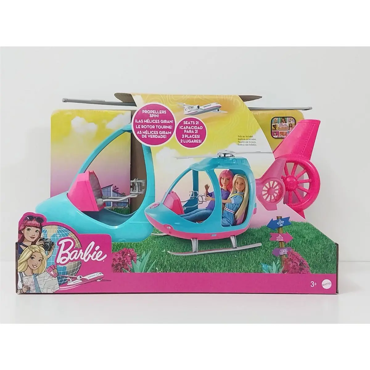 Barbie Helicopter Dreamhouse Adventures Pink and Blue with Spinning Rotor FWY29