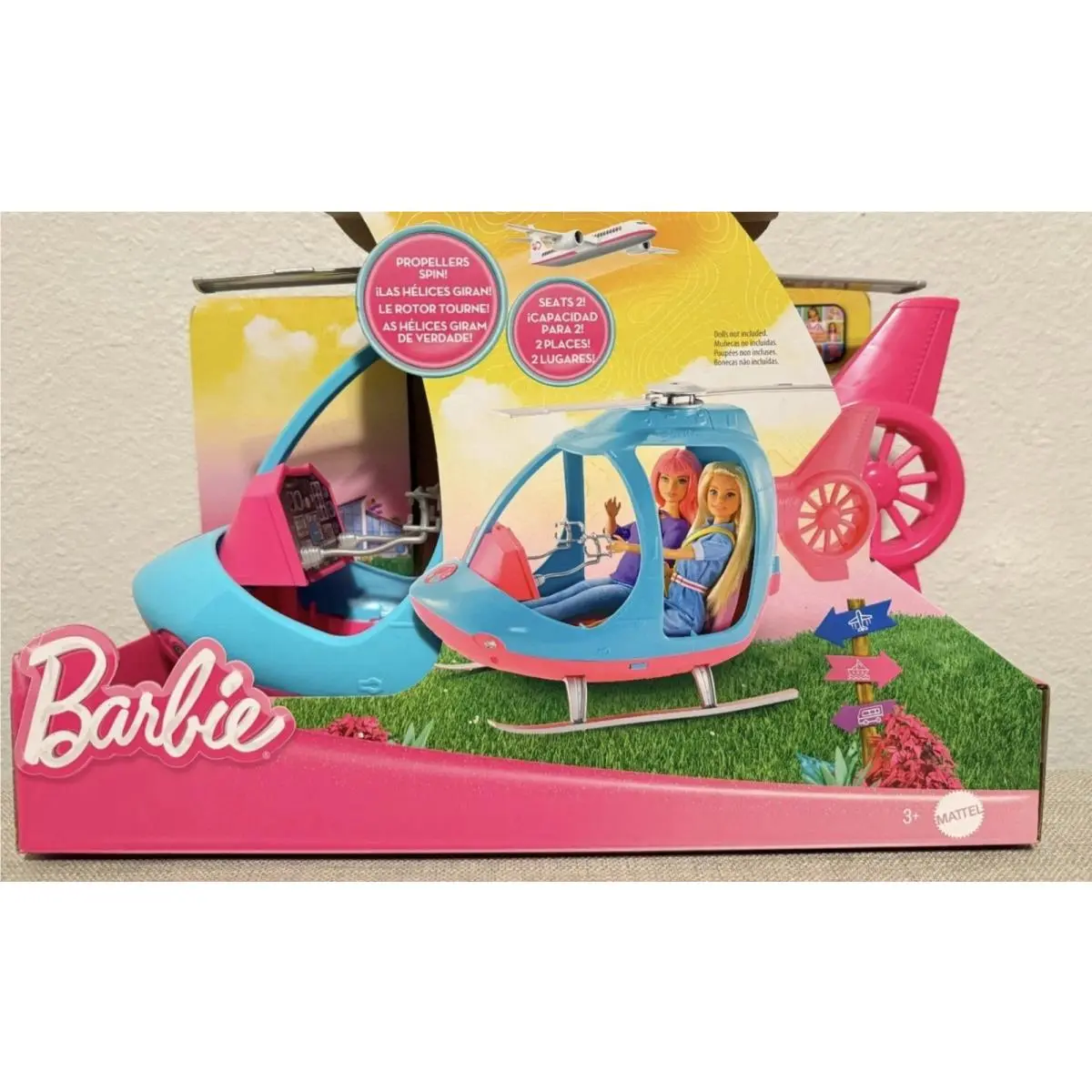Barbie Helicopter Pink and Blue with Spinning Rotor Seatbelts