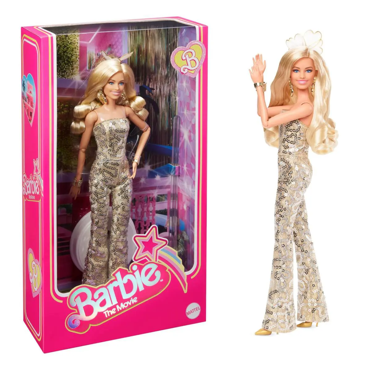 Barbie Margot Robbie as in Gold Disco Jumpsuit The Movie Collectible Doll