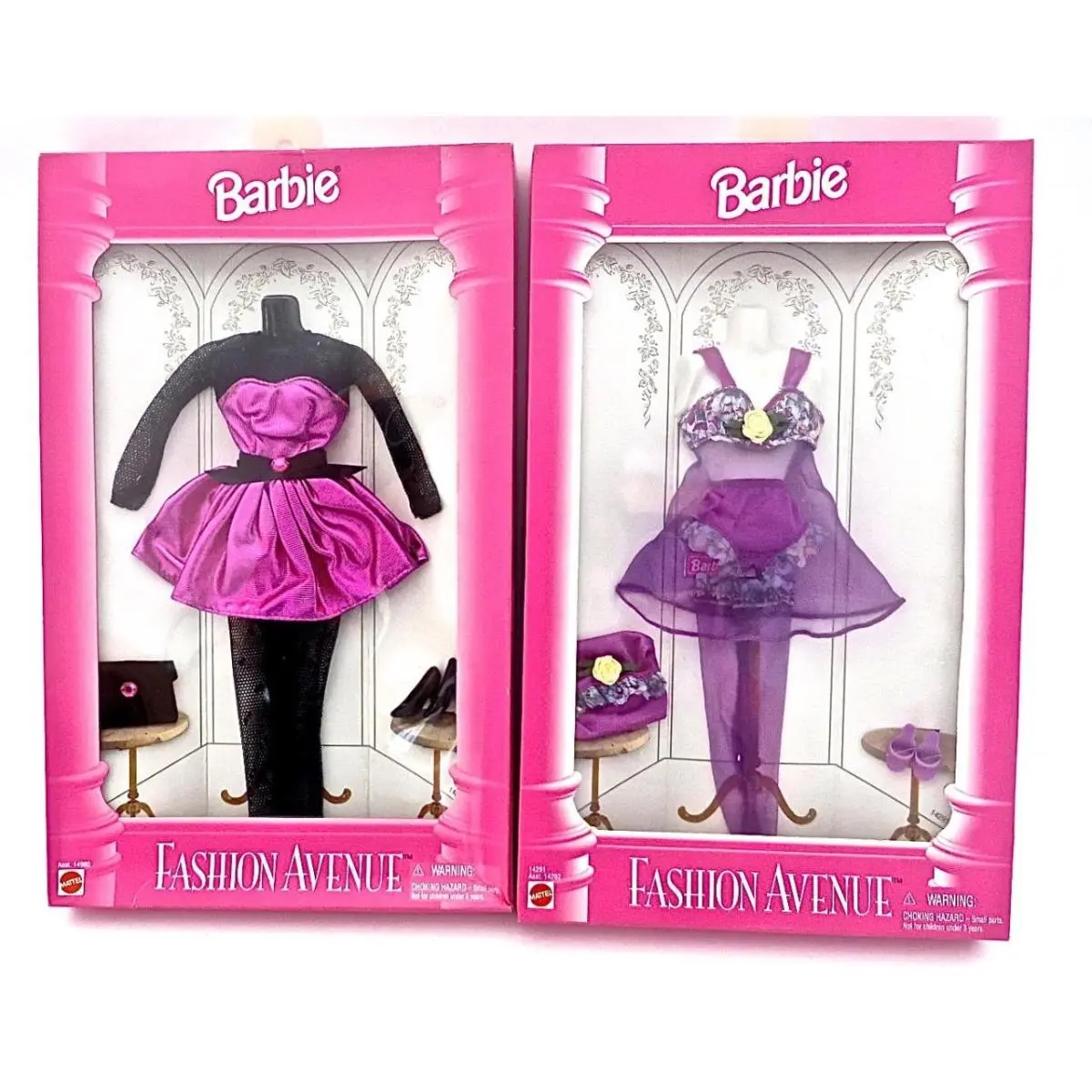 2 Barbie 1995 Fashion Avenue Collection Purple Lingerie 14291 Purple Dress 14908