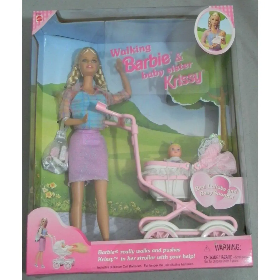 Walking Barbie Baby Sister Krissy W/ Stroller 1999 Mattel 22232 Nrfb