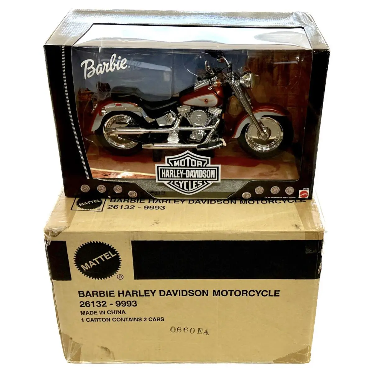 2 Mattel Barbie Harley Davidson Fat Boy Motorcycle Orange/silver 26132
