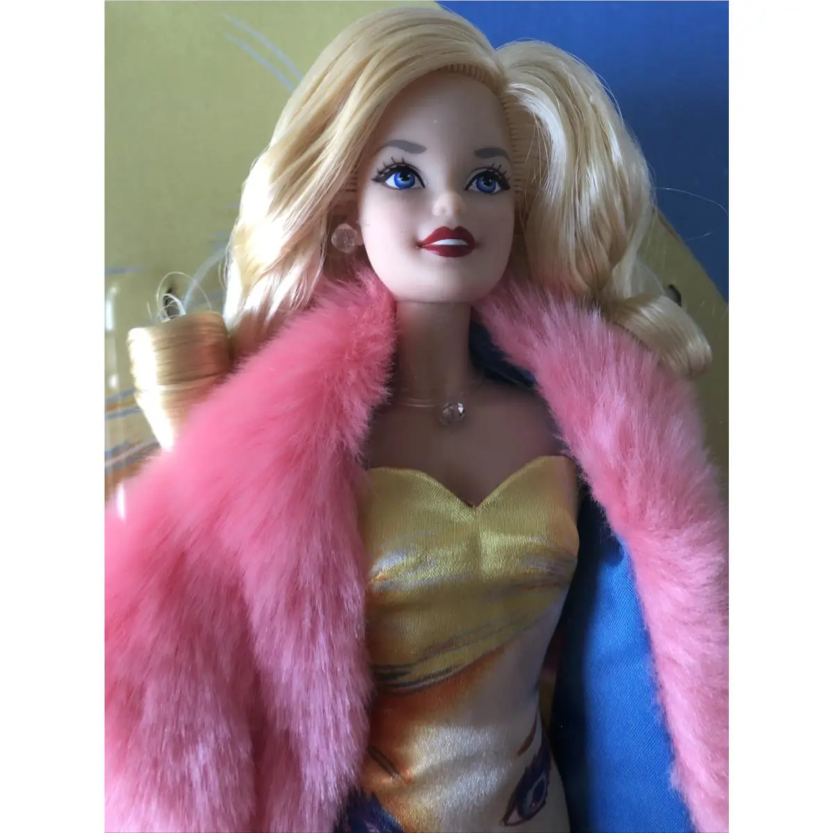 Gold Label Artist Andy Warhol Barbie Doll with Fur Stole Earrings Necklace