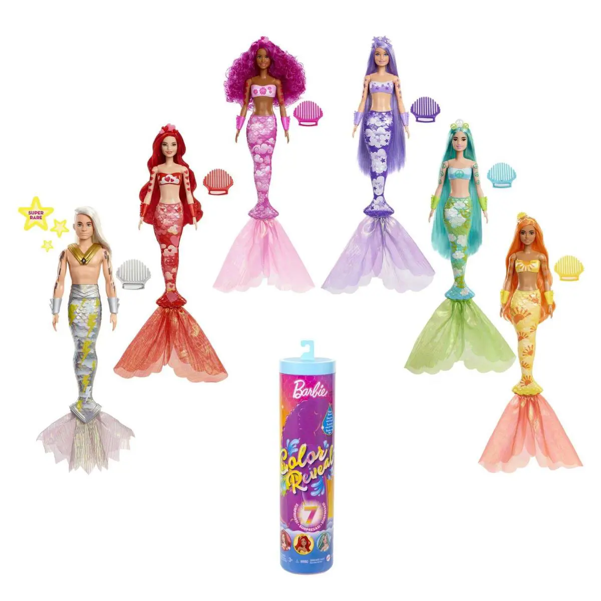 Barbie Color Reveal Mermaid Dolls with 7 Surprises Rainbow Series 3 Years+