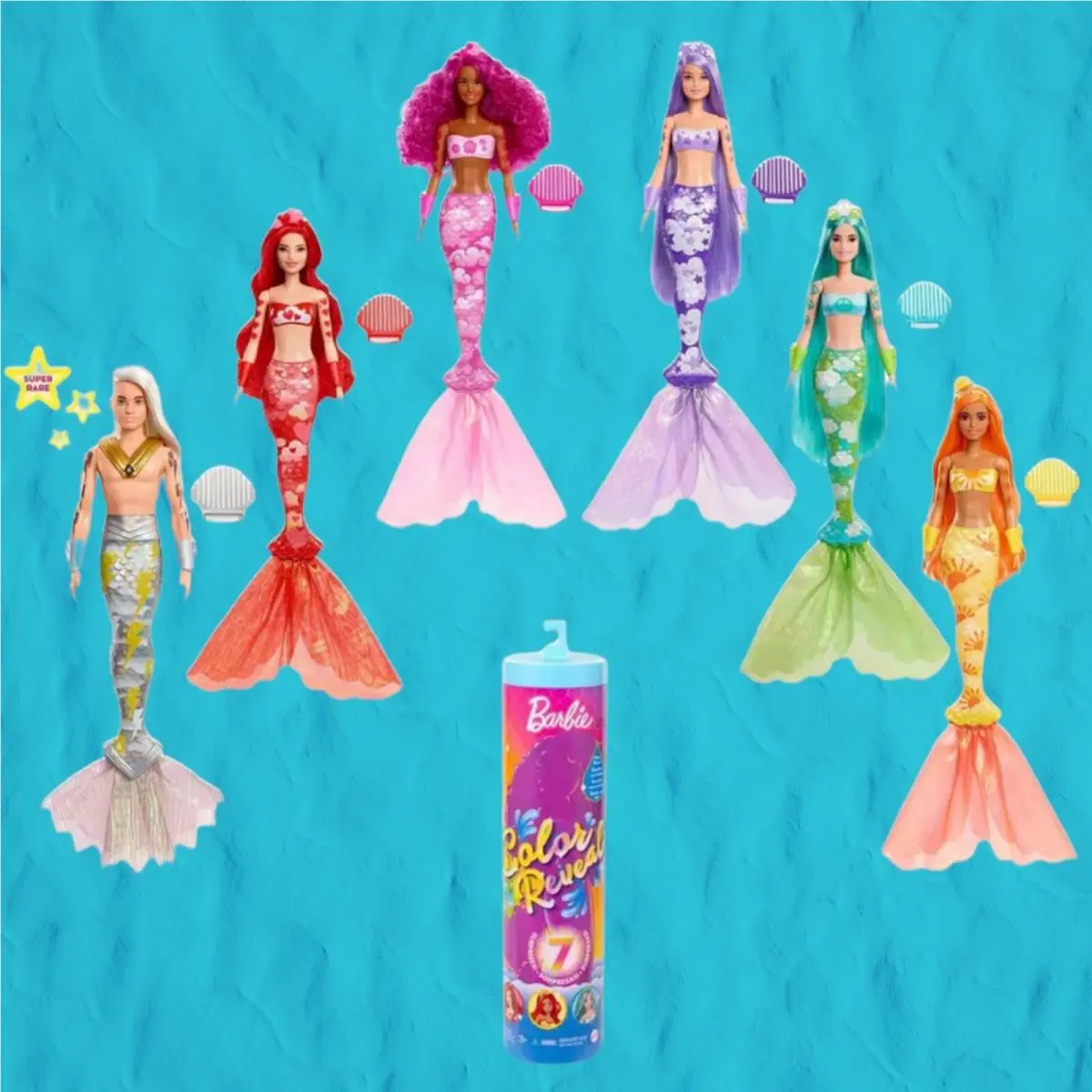 Barbie Color Reveal Mermaid Doll with 7 Unboxing Surprises Rainbow Mermaid HCC46